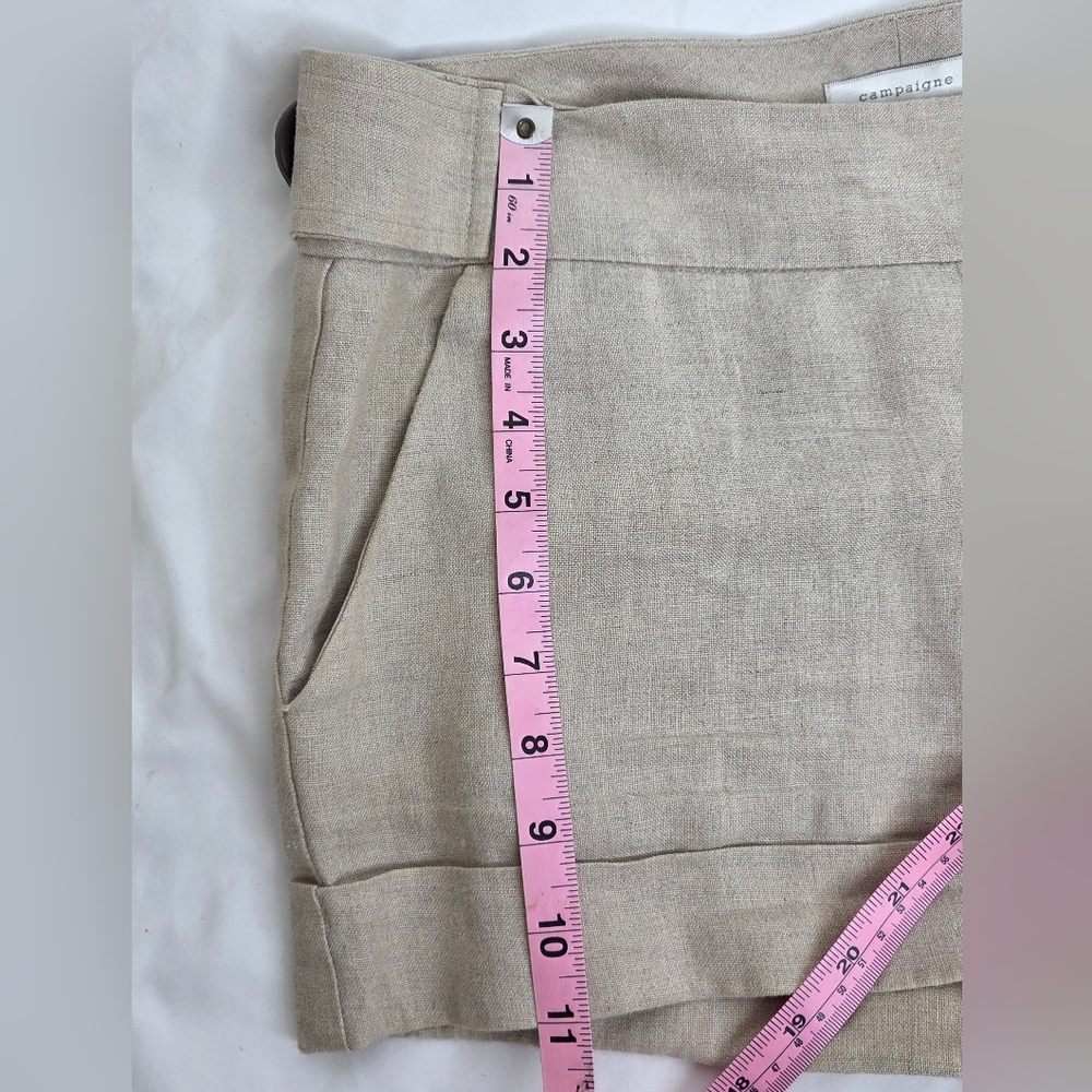 Campaigne Size 6 Stylish Tan Shorts In Linen Textured Fabric - Picture 8 of 11
